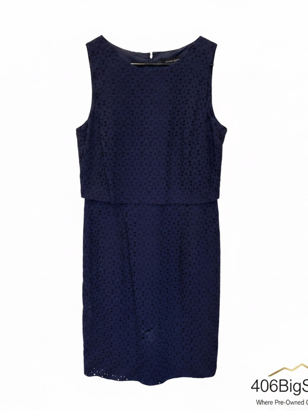 Ivanka Trump Navy Sleeveless Eyelet Midi Dress